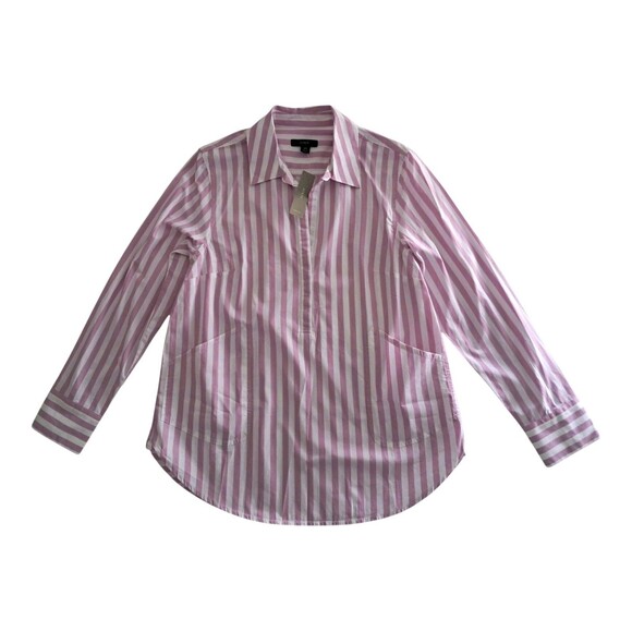 NWT J. Crew Top Women's Pink White Collared Popover Tunic Striped Preppy Work - Picture 1 of 13